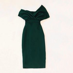 Fallen Shoulder Midi Pencil Dress with Tie Detail